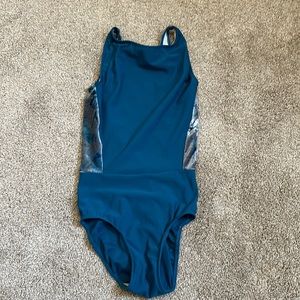 Teal Blue Eleve leotard with velvet back panel-size Adult Medium-like new